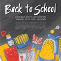 Banner simulation of a school blackboard with the words back to school. Vector illustration on the theme of education, knowledge,